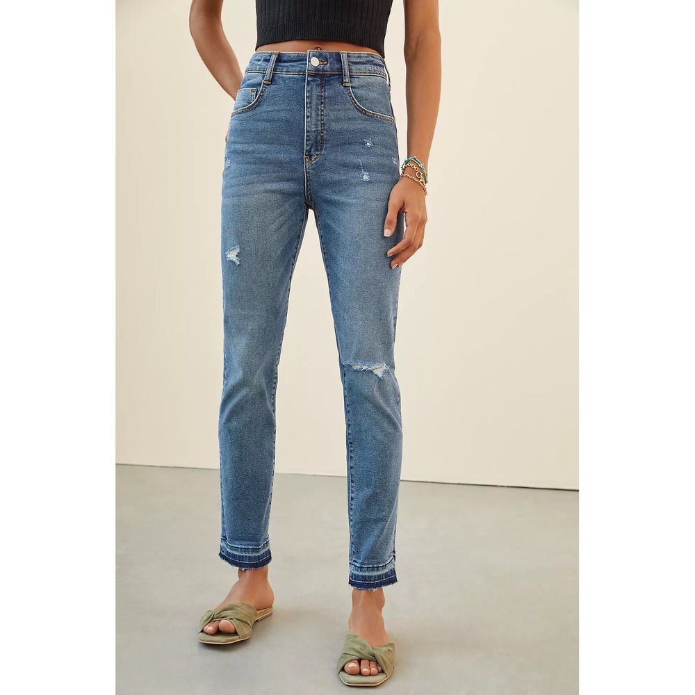 Pilcro and the Letterpress High-Rise Cigarette Jeans Distressed Raw Hem Size 31